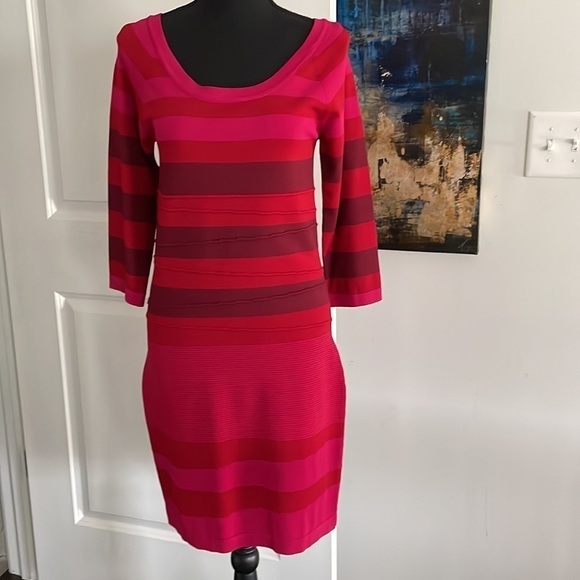 Max Studio Sweater Dress Size M Multicolor Stripes Business Feminine Effortless - Picture 2 of 14